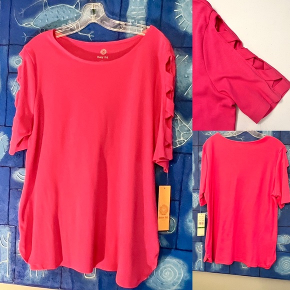 Pink Top Peekaboo Sleeve Top Ruby Rd. Azalea - Picture 1 of 8